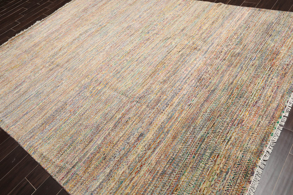 8x10 Tan, Beige, Turquoise Color Hand Knotted 100% Wool Modern Oriental Rug