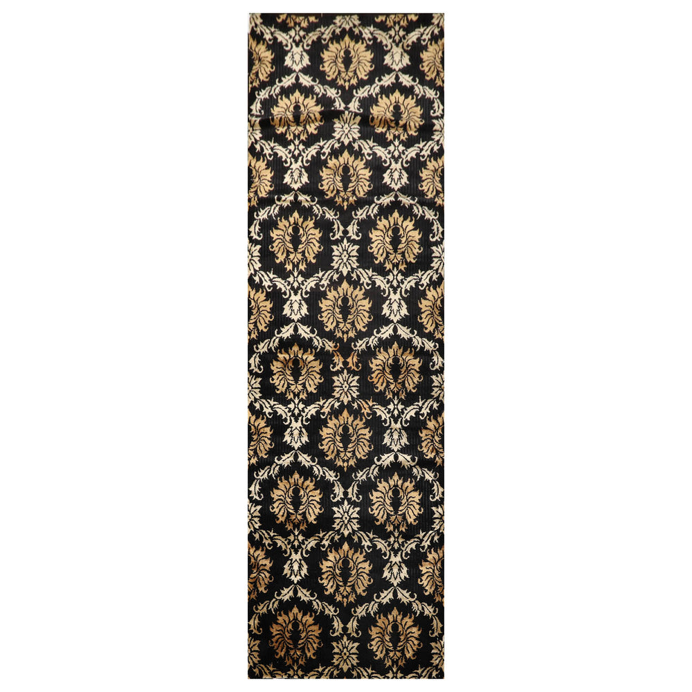 Runner Black, Gold, Beige Color Hand Knotted 100% Wool Transitional Oriental Rug