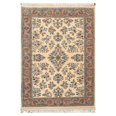 4x6 Ivory, Rose, Blue Color Hand Knotted Kerman 100% Wool Traditional Oriental Rug