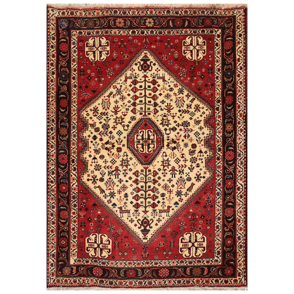 3x5 Ivory, Rust, Chocolate Color Hand Knotted Abadeh 100% Wool Traditional Oriental Rug