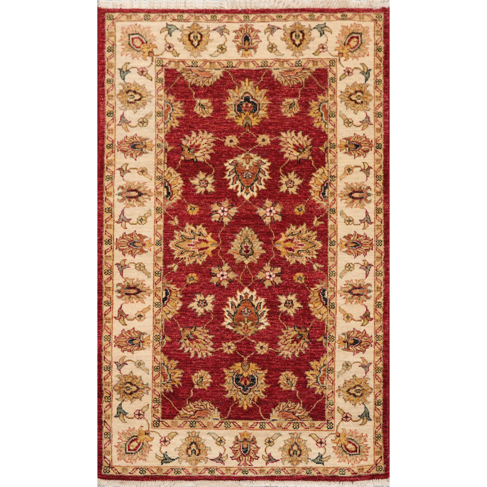 3x5 Rusty Red, Beige, Sage Color Hand Knotted Agra 100% Wool Traditional Oriental Rug