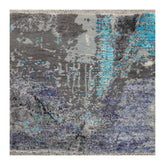 Knotted Rug Gray Hand Knotted Square Purple Tibetan Modern Contemporary Wool and Silk Oriental Area Rug