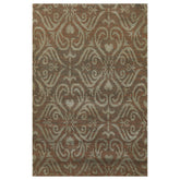 Knotted Rug Tan Green Hand Knotted 2'x3' Tibetan Transitional Wool and Silk Oriental Area Rug