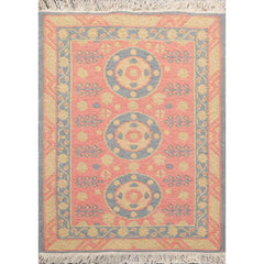 2x3 Rose, Blue, Gold Color Hand Knotted Soumak 100% Wool Transitional Oriental Rug