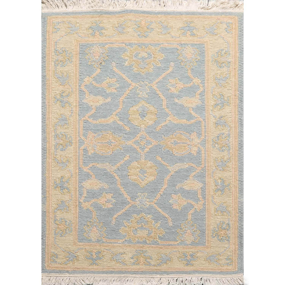 2x3 Aqua, Light Gold, Color Hand Knotted Soumak 100% Wool Transitional Oriental Rug