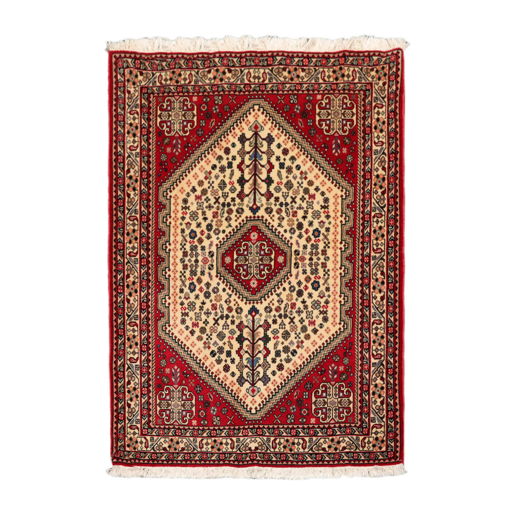 3x5 Ivory, Red, Aqua Color Hand Knotted Abadeh 100% Wool Traditional Oriental Rug