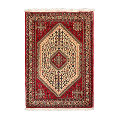 3x5 Ivory, Red, Aqua Color Hand Knotted Abadeh 100% Wool Traditional Oriental Rug