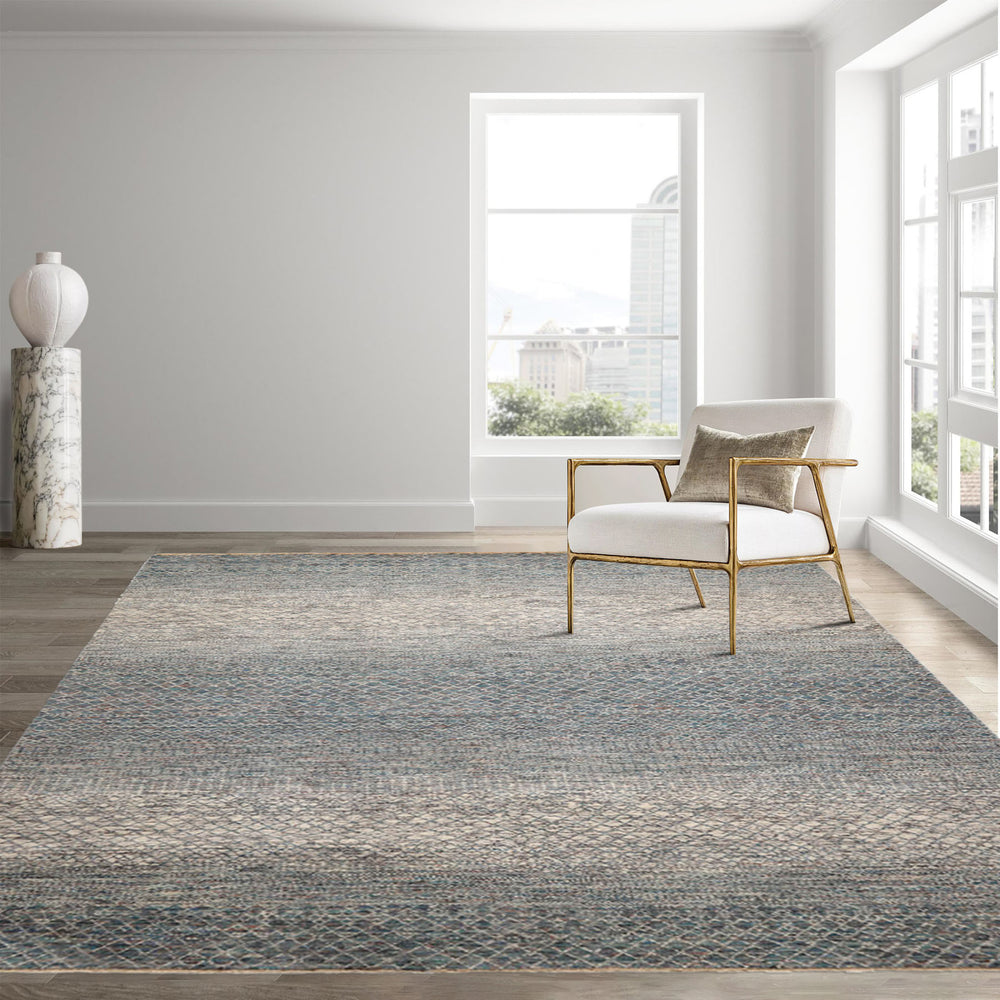 8x10 Ivory, Blue, Aqua Color Hand Knotted 100% Wool Modern Oriental Rug