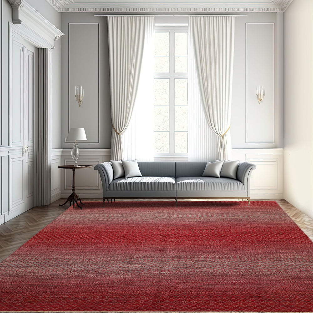 8x10 Red, Gray, Beige Color Hand Knotted 100% Wool Modern Oriental Rug
