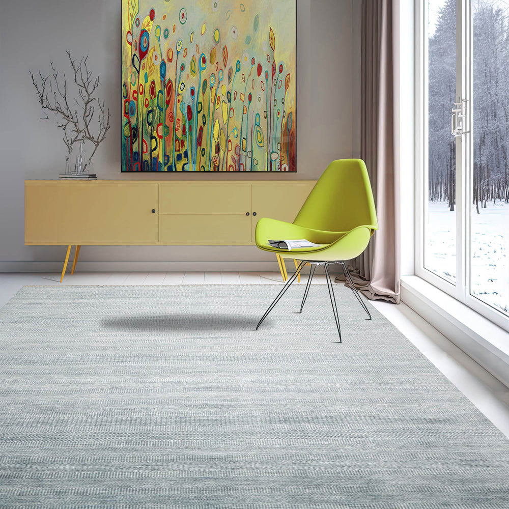Multi Size Gray Blue White Color Hand Knotted Wool & Silk Modern Oriental Rug
