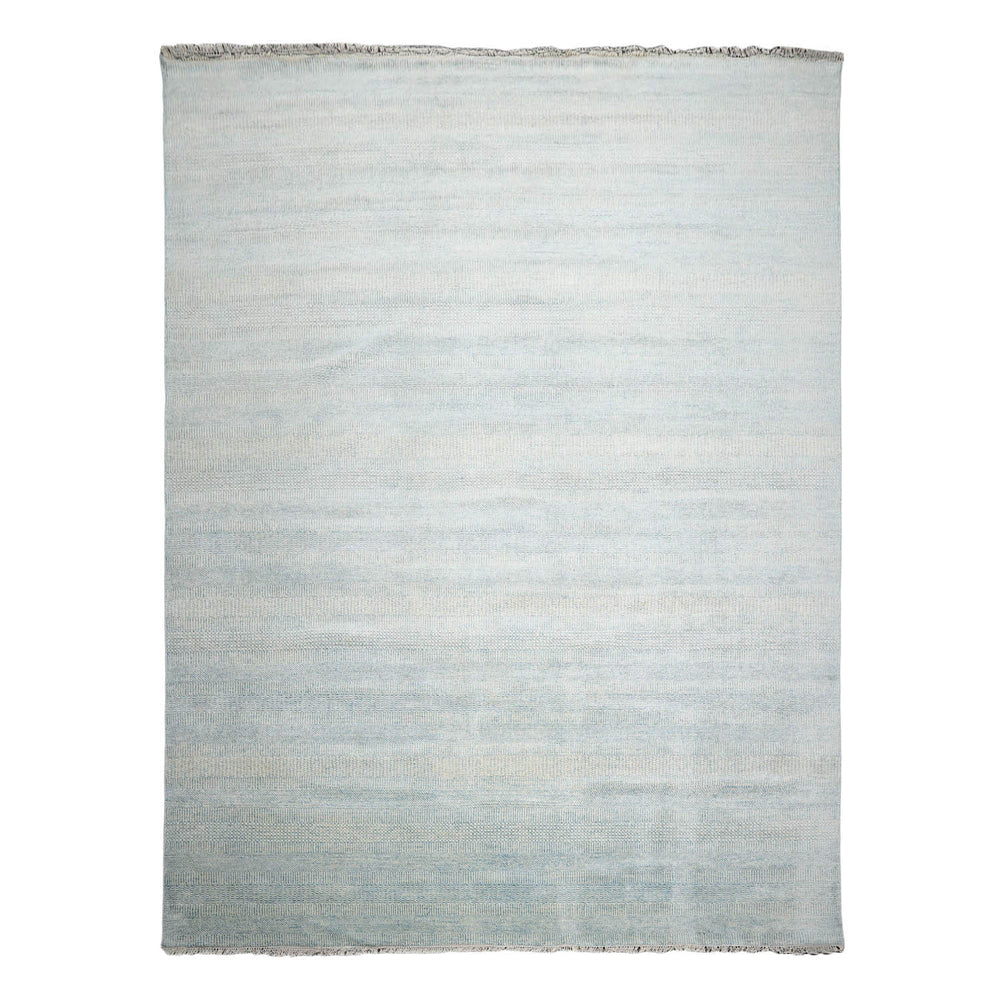Multi Size Ivory Aqua Color Hand Knotted Wool & Silk Modern Oriental Rug