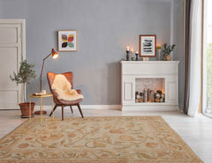 6x9 Beige, Tan, Light Gold Color Hand Knotted 100% Wool Traditional Oriental Rug