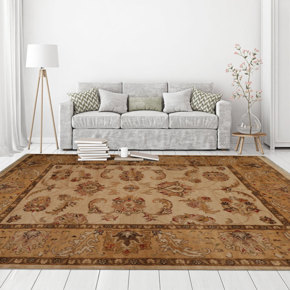 8x10 Beige, Caramel, Brown Color Hand Knotted Turkish Oushak 100% Wool Traditional Oriental Rug
