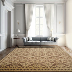 9x12 Brown, Tan, Light Gold Color Hand Knotted Turkish Oushak 100% Wool Traditional Oriental Rug
