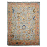 Knotted Rug Blue Orange Hand Knotted Multi Size Wool Turkish Oushak Traditional Rugs