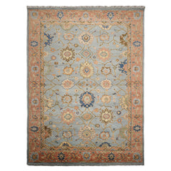 Knotted Rug Blue Orange Hand Knotted Multi Size Wool Turkish Oushak Traditional Rugs