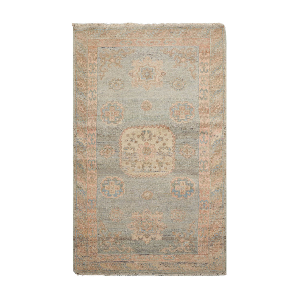 3x5 Slate, Blush, Beige Color Hand Knotted Afghan Oushak 100% Wool Traditional Oriental Rug