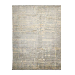 Knotted Rug Slate Gray Hand Knotted 9'x12' Tibetan Sherpa Modern Contemporary Wool and Silk Oriental Area Rug