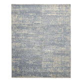 Knotted Rug Slate Gray Hand Knotted 8'x10' Tibetan Sherpa Modern Contemporary Wool and Silk Oriental Area Rug