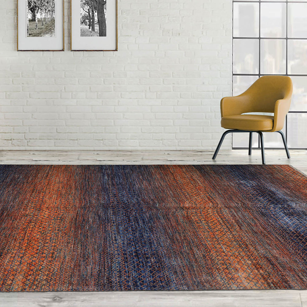 9x12 Orange, Navy, Color Hand Knotted 100% Wool Modern Oriental Rug