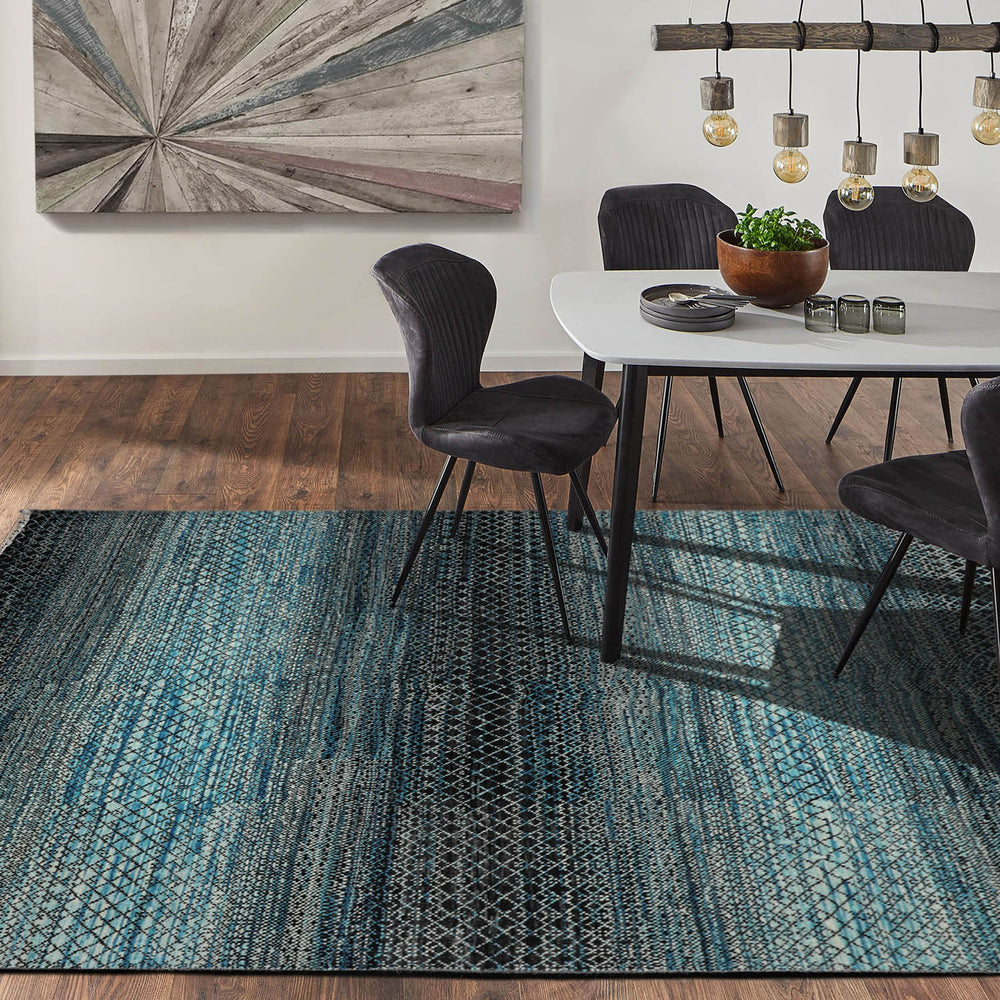 8x10 Blue, Charcoal, Aqua Color Hand Knotted 100% Wool Modern Oriental Rug