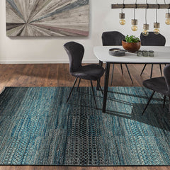 8x10 Blue, Charcoal, Aqua Color Hand Knotted 100% Wool Modern Oriental Rug