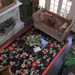 6x9 Midnight Blue, Coral, Beige Color Hand Knotted 100% Wool Traditional Oriental Rug