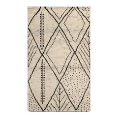Knotted Rug Ivory Hand Knotted 3'0''x5'0" Afghan Moroccan Modern Contemporary Tribal Wool Oriental Area Rug