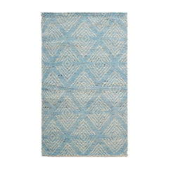 Knotted Rug Blue Hand Knotted 3'0''x5'0" Afghan Moroccan Modern Contemporary Tribal Wool Oriental Area Rug