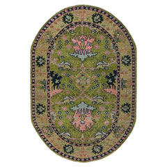 Knotted Rug Green Red Hand Knotted Multi Size Wool Arts and Crafts Oushak Traditional Rugs