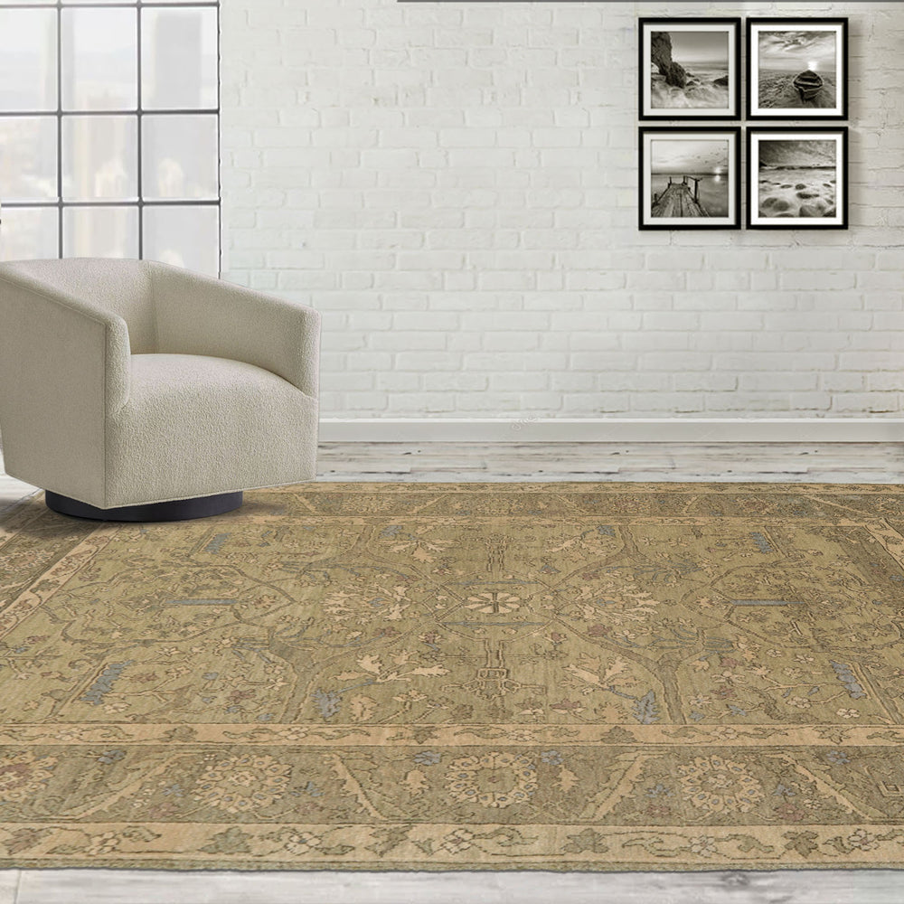 5x8 Moss, Moss, Gray Color Hand Knotted Caucasian 100% Wool Transitional Oriental Rug