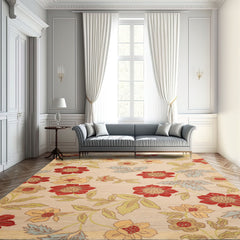 5x8 Beige, Lime, Tan Color Hand Knotted 100% Wool Transitional Oriental Rug