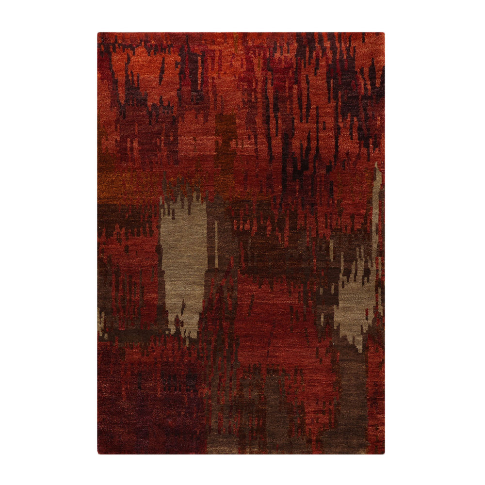 4x6 Rust, Olive, Mint Color Hand Knotted 100% Wool Modern Oriental Rug