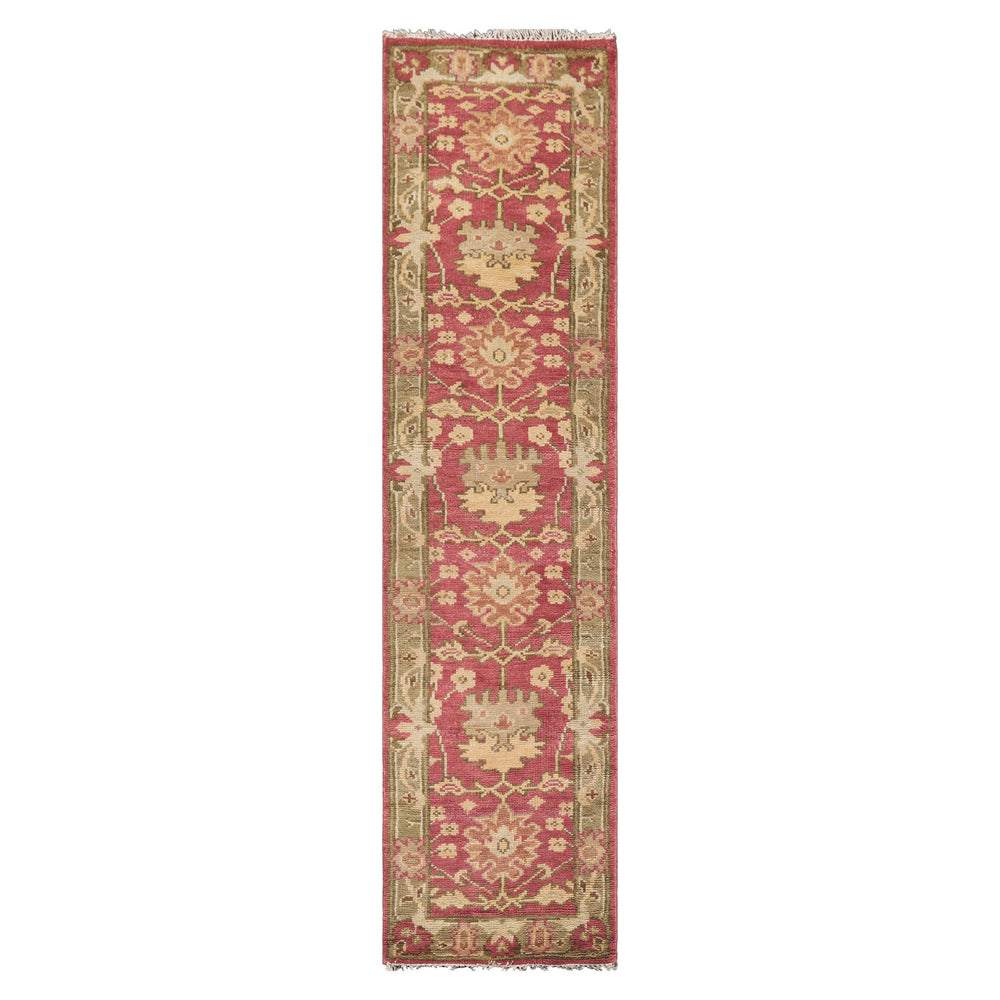 Multi Size Raspberry Green Gold Color Hand Knotted Oushak Wool Oriental Rug