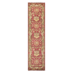 Multi Size Raspberry Green Gold Color Hand Knotted Oushak Wool Oriental Rug