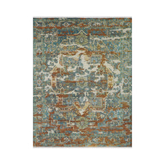 8x10 Beige, Rust, Aqua Color Hand Knotted 100% Wool Transitional Oriental Rug