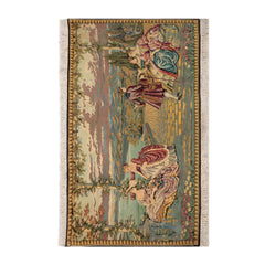 3x5 Beige, Black, Green Color Hand Knotted 100% Wool Traditional Oriental Rug