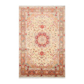 Knotted Rug Ivory Peach Hand Knotted 6'x9' Tabriz Traditional 300 KPSI Wool and Silk Oriental Area Rug