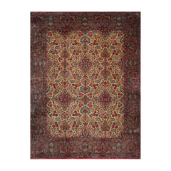 Knotted Rug Ivory Blue Hand Knotted Palace Size Antique Isfahan Traditional 300 KPSI 100% Wool Oriental Area Rug