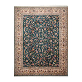 Knotted Rug Teal Beige Hand Knotted 10'x14' Tabriz Traditional 400 KPSI Wool and Silk Oriental Area Rug