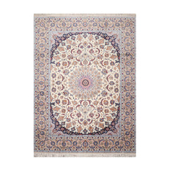 Knotted Rug Cream Taupe Hand Knotted 9'x12' Traditional 400 KPSI Wool and Silk Oriental Area Rug