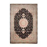Knotted Rug Black Aqua Hand Knotted Palace Size Tabriz Traditional 400 KPSI Wool and Silk Oriental Area Rug