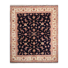 Knotted Rug Blue Ivory Hand Knotted 5'x7' Persian Tabriz Traditional 300 KPSI Wool and Silk Oriental Area Rug