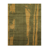 8x10 Green, Muted Gold, Color Hand Knotted 100% Wool Modern Oriental Rug