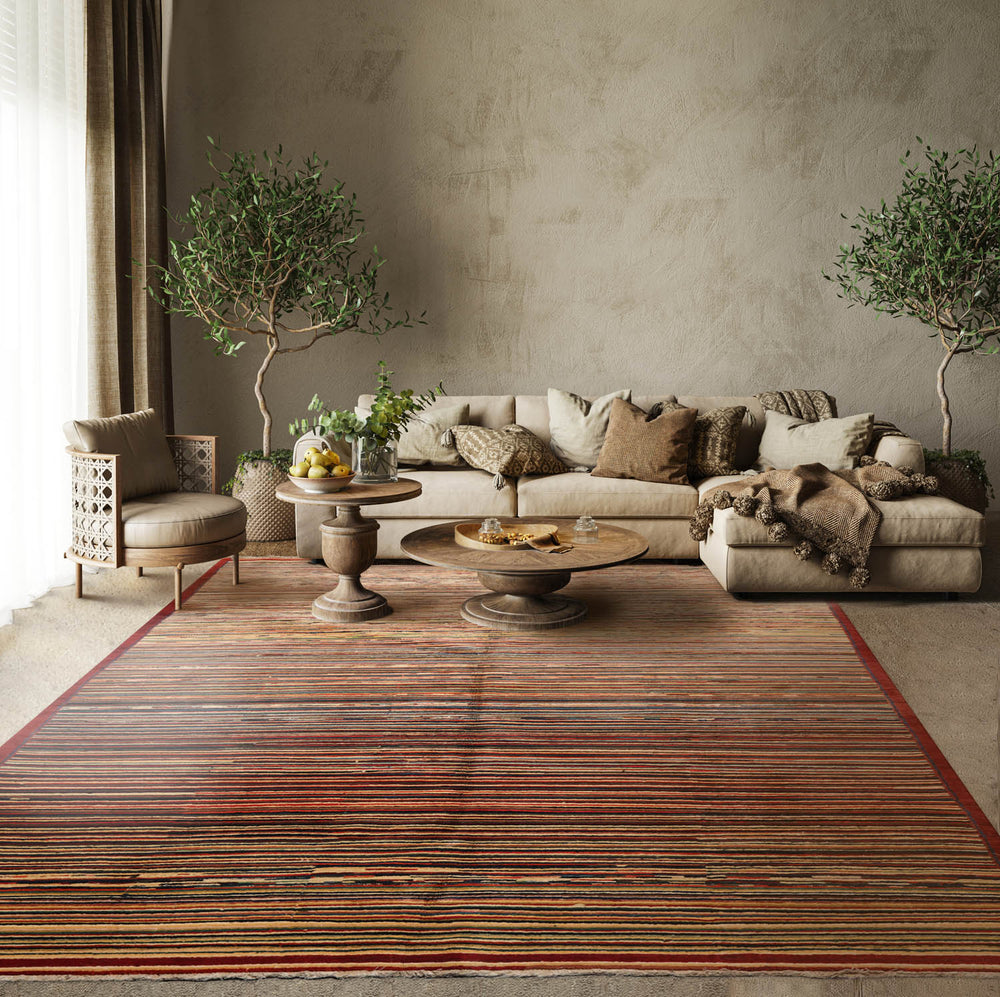 6x9 Rust, Beige, Blue Color Hand Knotted Chobi Peshawar 100% Wool Modern Oriental Rug