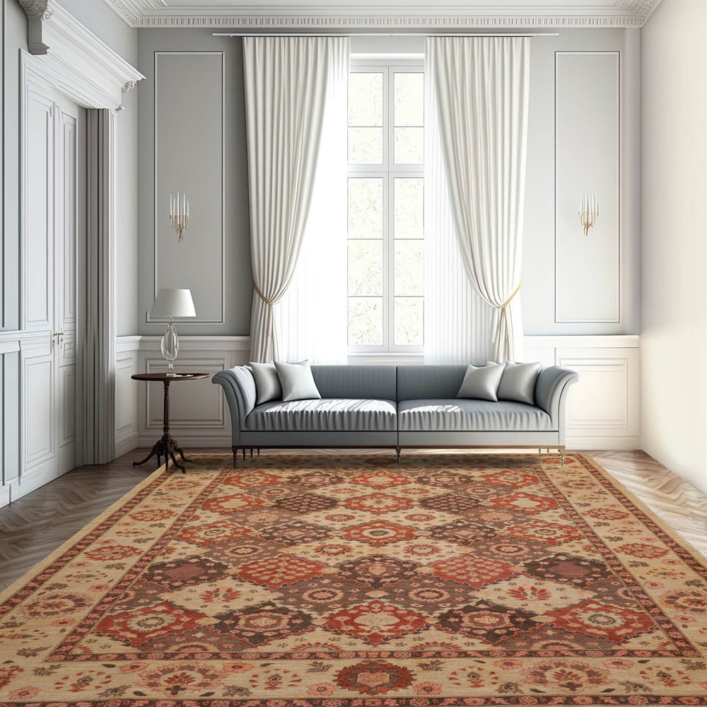 8x10 Tan, Brown, Rust Color Hand Knotted Peshawar 100% Wool Traditional Oriental Rug