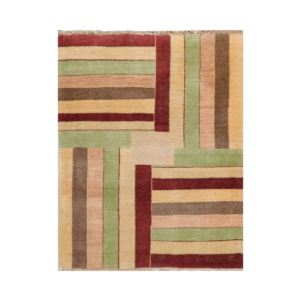 3x5 Beige, Rust, Mint Color Hand Knotted Peshawar 100% Wool Modern Oriental Rug