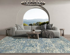Multi Size Beige Blue Gray Color Hand Knotted Indo Oushak Wool Transitional Oriental Rug