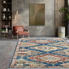 Multi Size Blue Rust Beige Color Hand Knotted Oushak Wool Oriental Rug