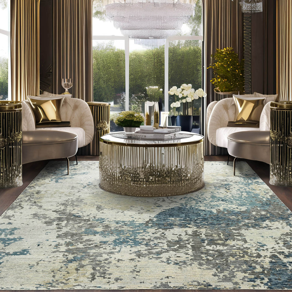 Multi Size Gray Beige Moss Color Hand Knotted Wool Modern Oriental Rug